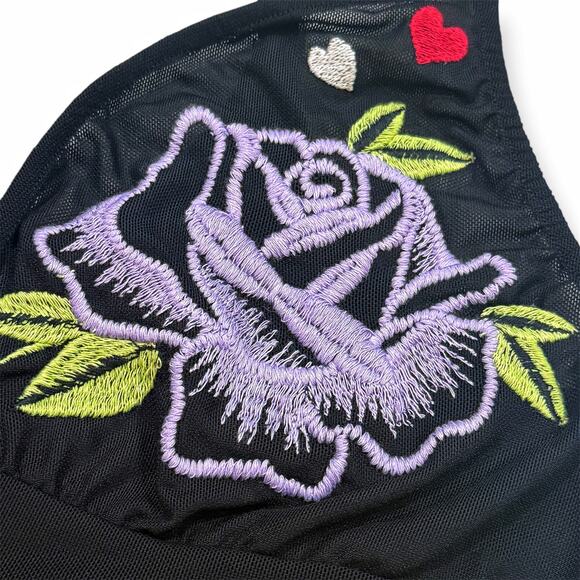 NEW Only Hearts M Bralette Black Mesh Aloha Honolulu Embroidered Crop Cami Roses - Picture 6 of 9